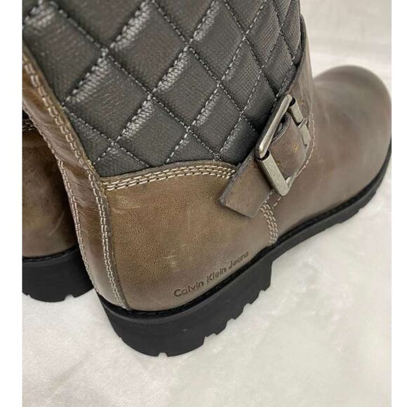 Calvin Klein Jeans Billy Mens Leather Quilted Brown Boots Sz 9 Hipster Western - Picture 8 of 11